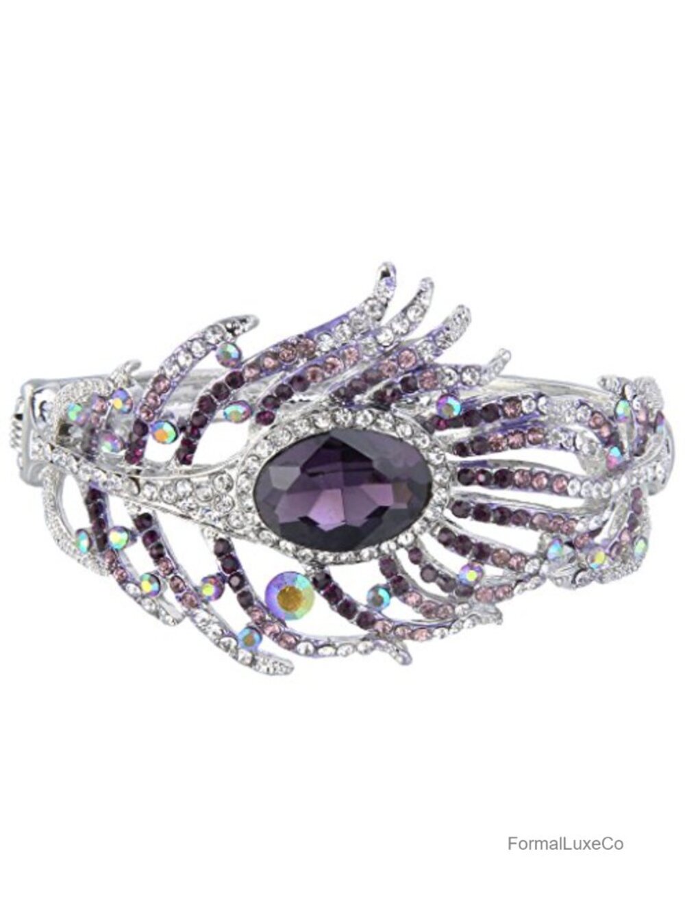 Vintage Style Crystal Peacock Feather Bangle Bracelet Gift Box